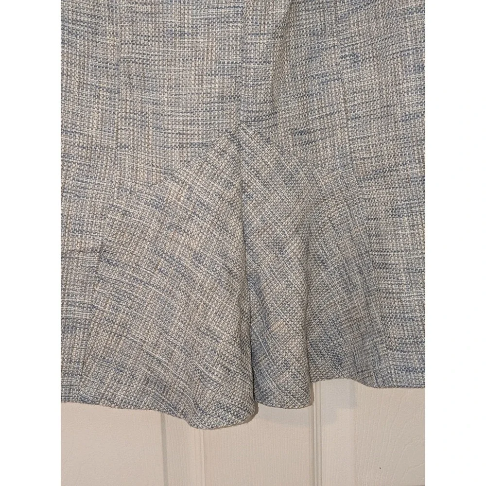 Ann Taylor Petites Tweed Pencil Skirt Blue White Knee Length Linen Blend Size 0P